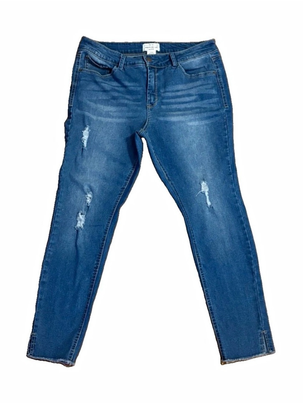 For The Republic Women's Blue Distressed Skinny Jeans Frayed Hem - Size 12/30